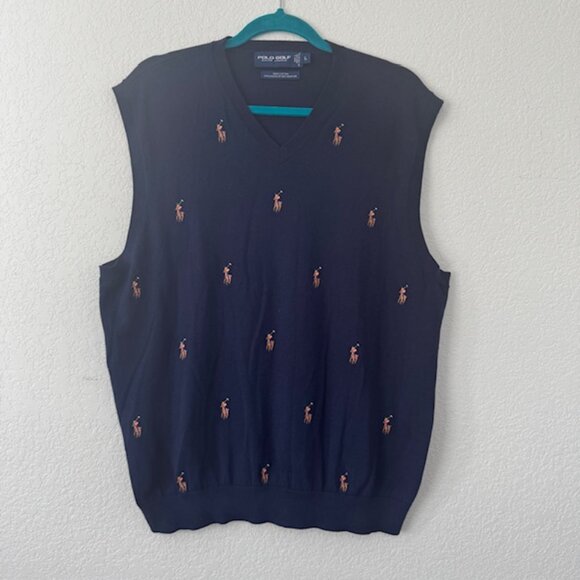 VINTAGE Polo Golf Ralph Lauren Mens Polo-Dot embroidered sweater vest size Large
